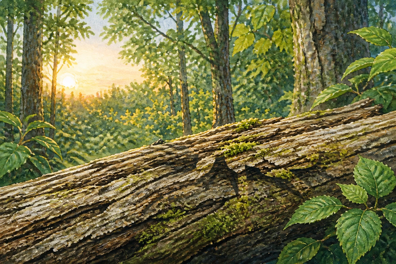 オオクワガタ。a wide habitat establishing scene with the insect and a small child explorer observing from a safe distance